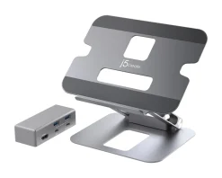 Adjustable Laptop Stand in Aluminum with Dual HDMI 4K USB-C Mini Docking Station