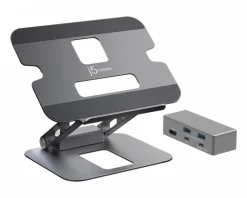 Adjustable Laptop Stand in Aluminum with 4K USB-C Mini Docking Station