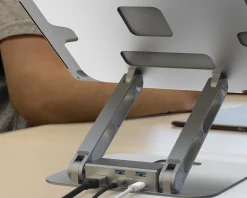 Adjustable Laptop Stand in Aluminum with 4K USB-C Mini Docking Station