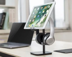 Aluminum Headphone Stand with Tiltable Phone Holder - Black