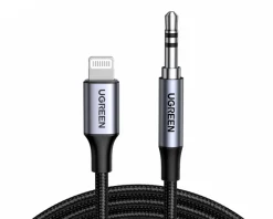 Aluminum Shell Braided Lightning to Aux 3,5mm Cable 1m - Black