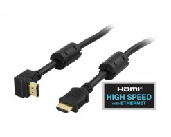 Angled HDMI Kabel High Speed with Ethernet, 4K, Ultra HD in 60Hz - Black - 2m