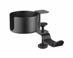 Clamp-On Headphone Holder with Cup Holder - Black