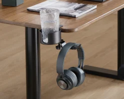 Clamp-On Headphone Holder with Cup Holder - Black