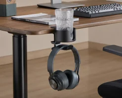 Clamp-On Headphone Holder with Cup Holder - Black