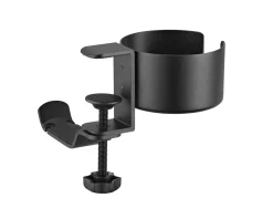 Clamp-On Headphone Holder with Cup Holder - Black