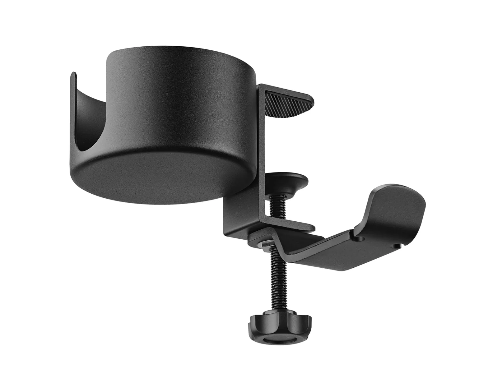 Clamp-On Headphone Holder with Cup Holder - Black