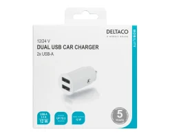 Dual USB Car Charger 12W, 2.4A - White