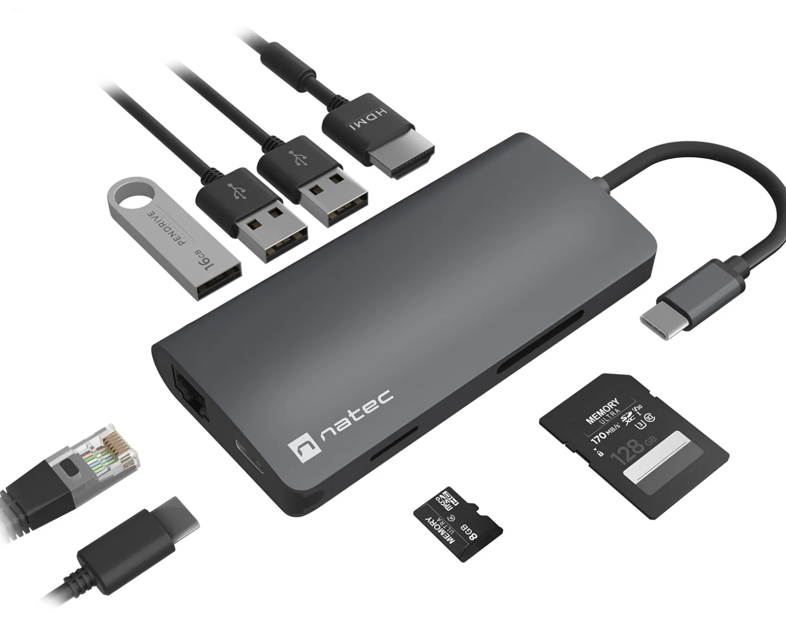 Fowler 2 USB Hub - USB-C Multiport Adapter 8 in 1 (100W)