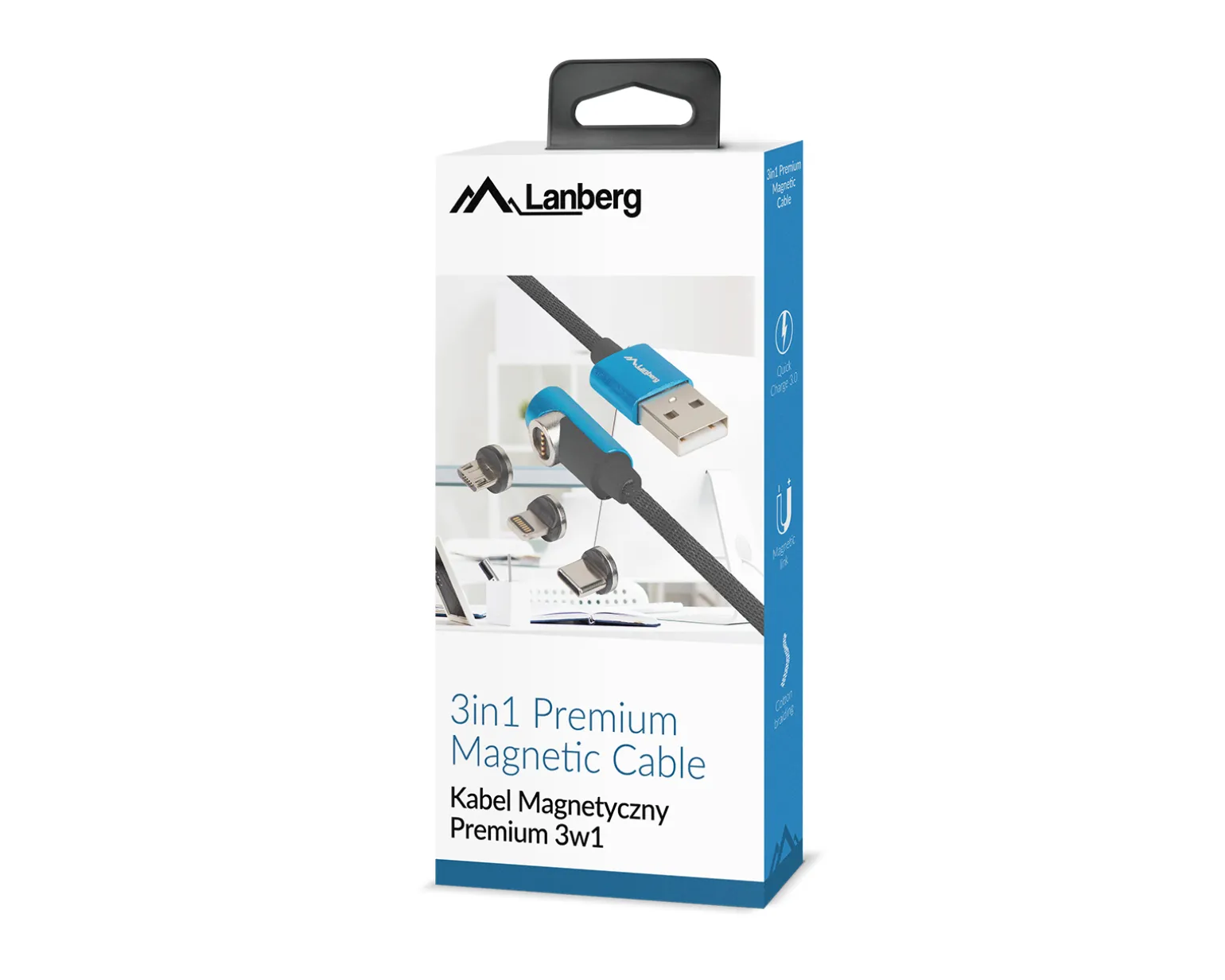 3in1 Premium Magnetic Angled Cable QC 3.0 - Blue