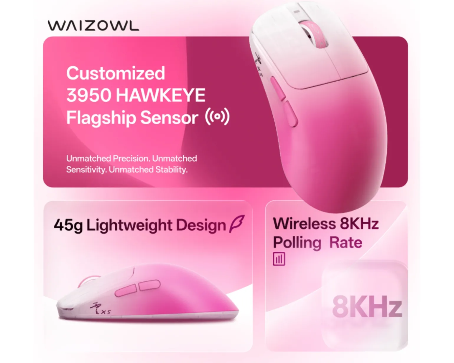 OGM Cloud XS 8K Wireless Gaming Mouse - Pink