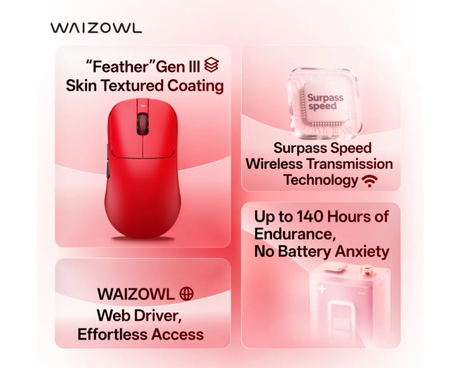 OGM Cloud XS 8K Wireless Gaming Mouse - Red
