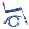 Premium Coiled Aviator Cable Type-C - Rainbow Plated Blue