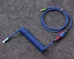 Premium Coiled Aviator Cable Type-C - Rainbow Plated Blue