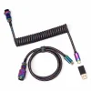 Premium Coiled Aviator Cable USB-C - Rainbow Plated Black