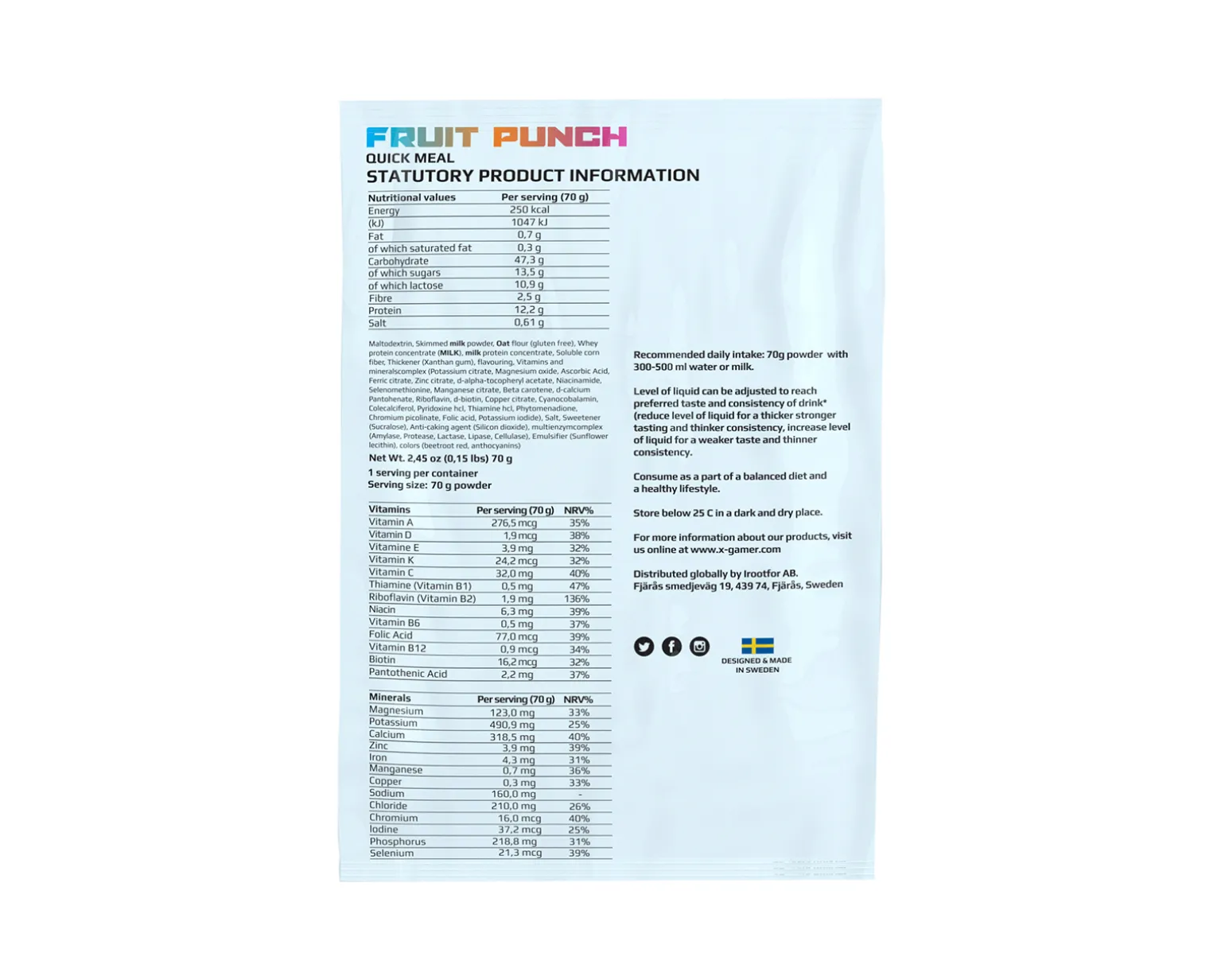 Quick Meal Pack - 3 Servings (210g) - Fruit Punch