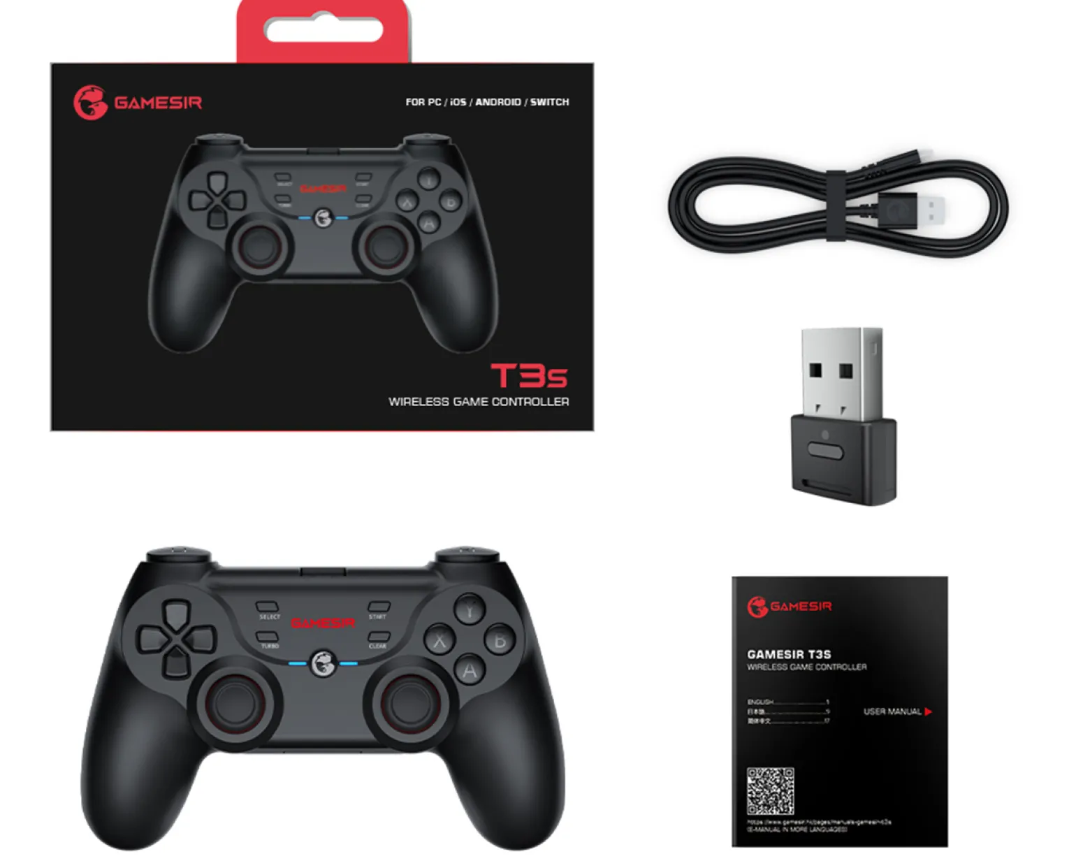 T3S Multi-Platform Wireless Controller - Black (PC/Android/Switch/iOS)