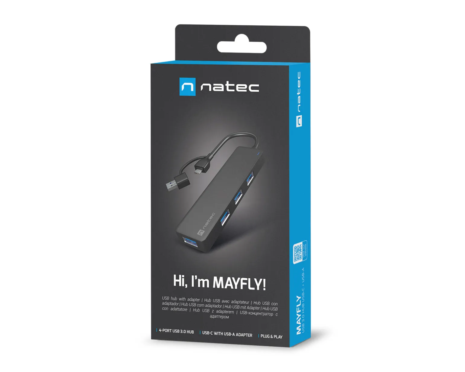 USB-C 3.0 Hub Mayfly Black + USB-A Adapter - USB Hub
