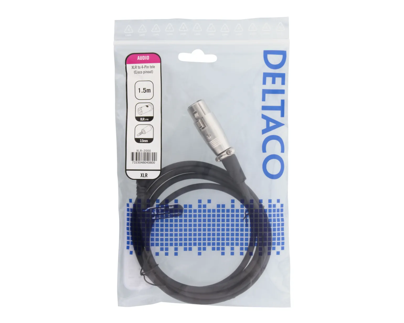 XLR Cable to 3.5 mm 1.5 Meter, 3-pin XLR, Cisco pinout - Black